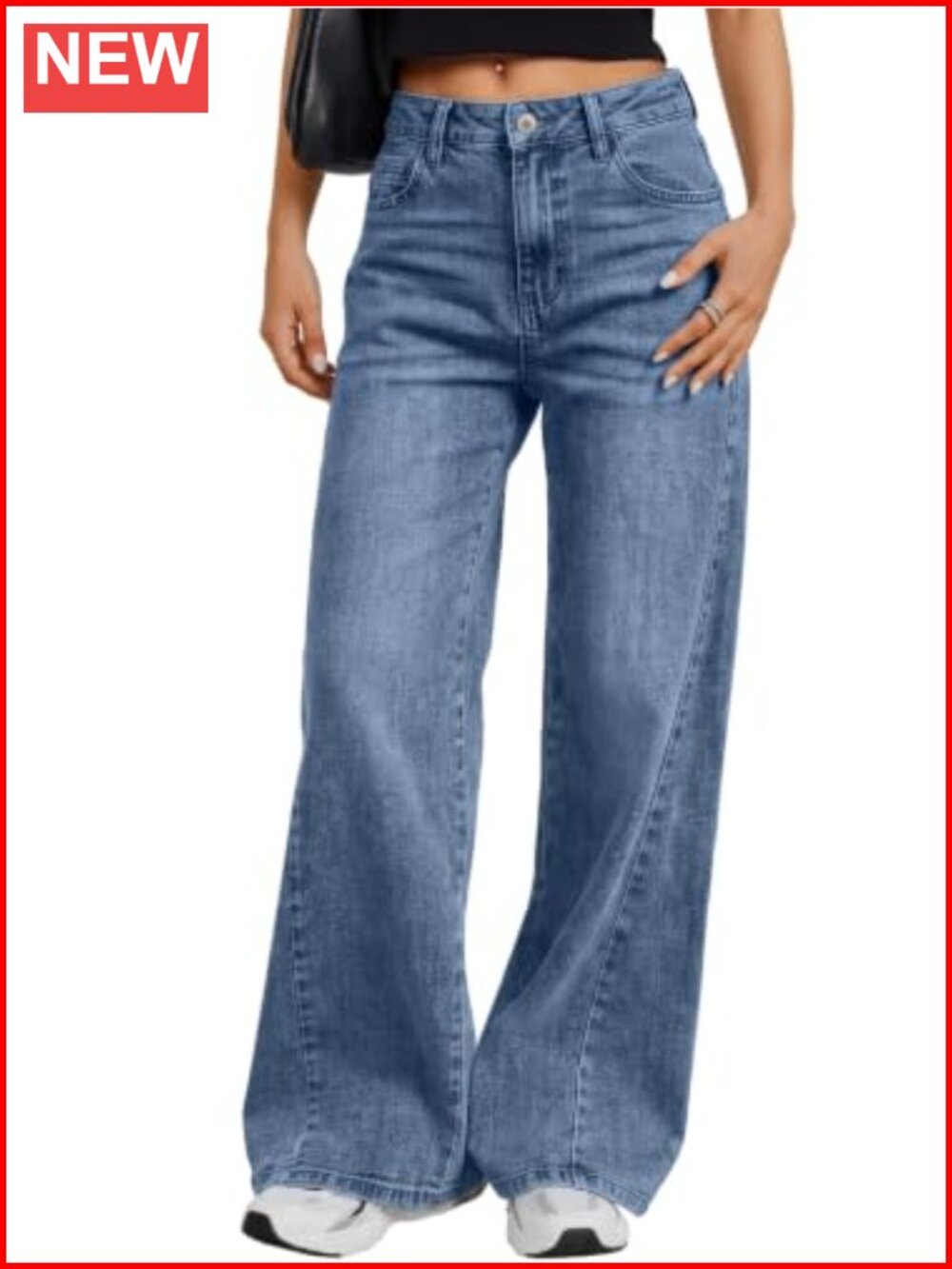 Women's Mid-Rise Wide Leg Stretchy Denim Jeans Casual Baggy 2026